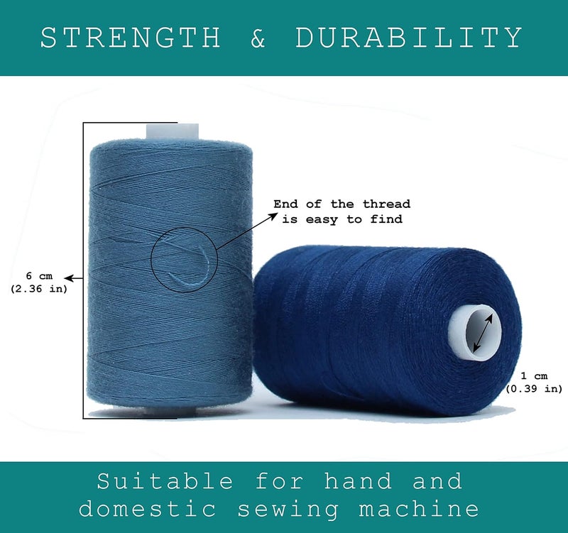 BlesSew Sewing Thread in Blue Color Tones – 6 Spools of Polyester Thread for Sewing Machine for Beginners, Hand Stitching & Quilting - 1000 yds per Spool - Image 3